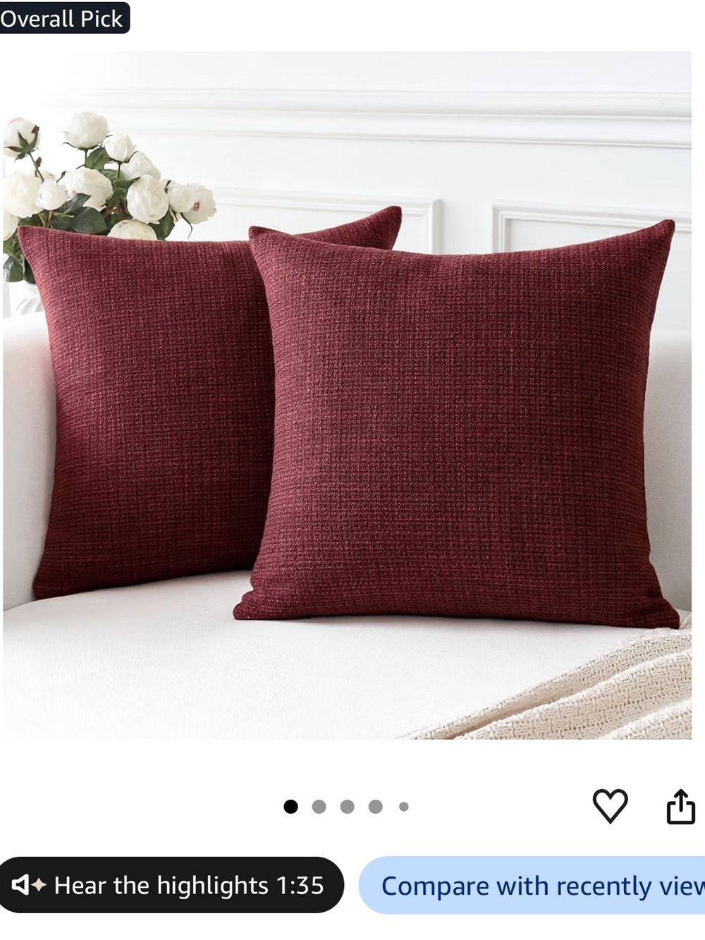 Wine Red Decorative Throw Pillow Covers - Set of 2  new